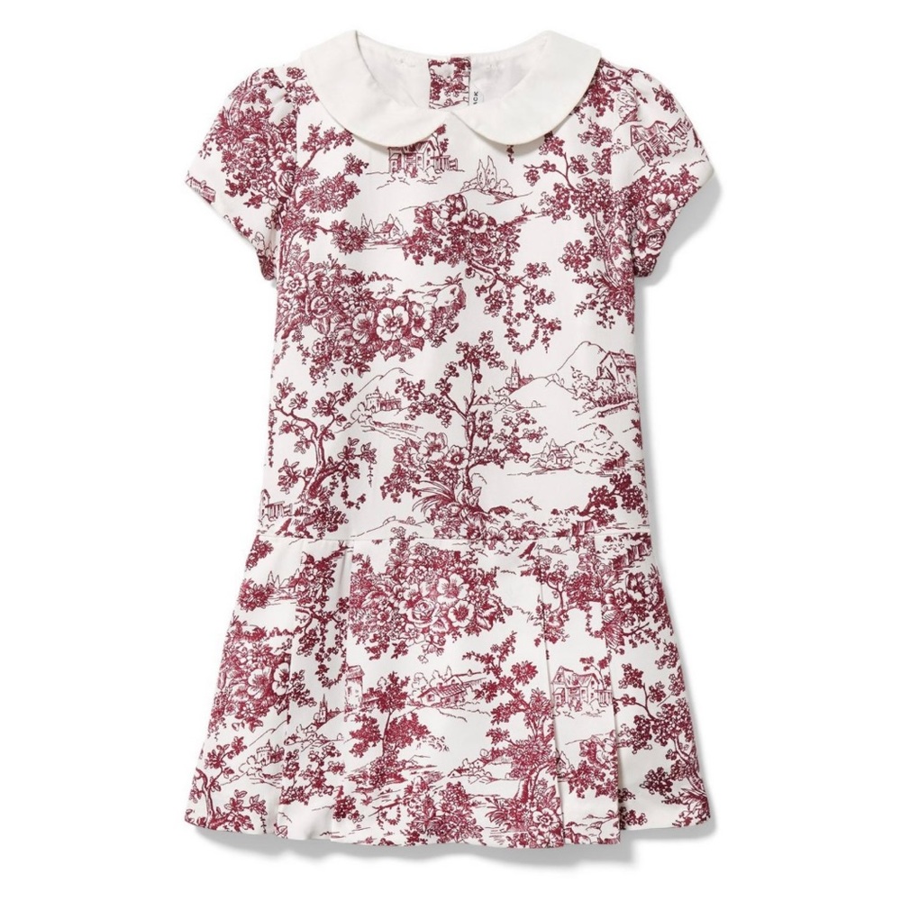 ♥️HP JANIE AND JACK Dropwaist Dress Sz 5 Burgundy White Toile De Jouy Worn 2X